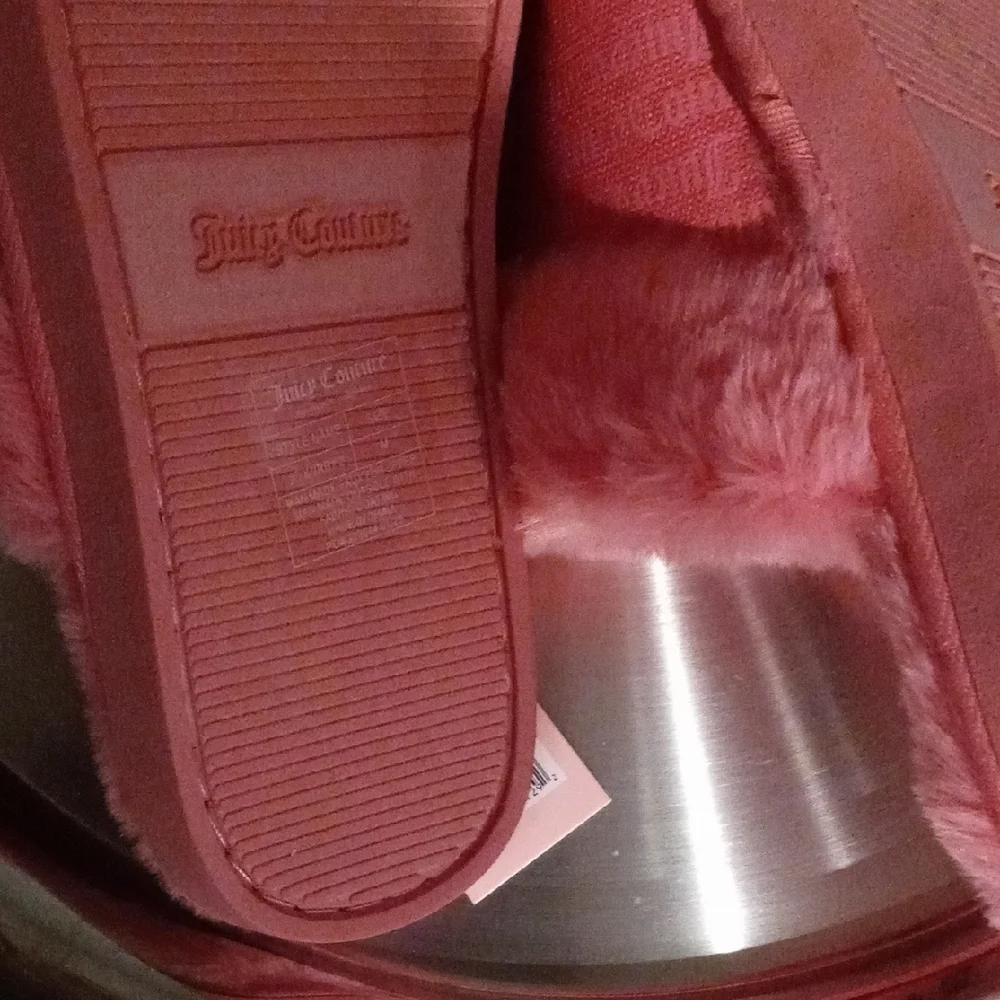 Slippers Sz 7 8 Juicy Couture Pink Fuzzy - Picture 5 of 6